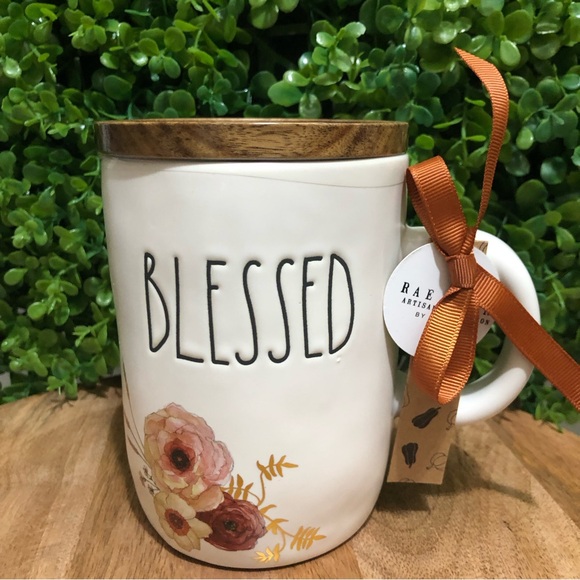 Rae Dunn NWT Blessed “ mug with wood lid - Picture 1 of 4